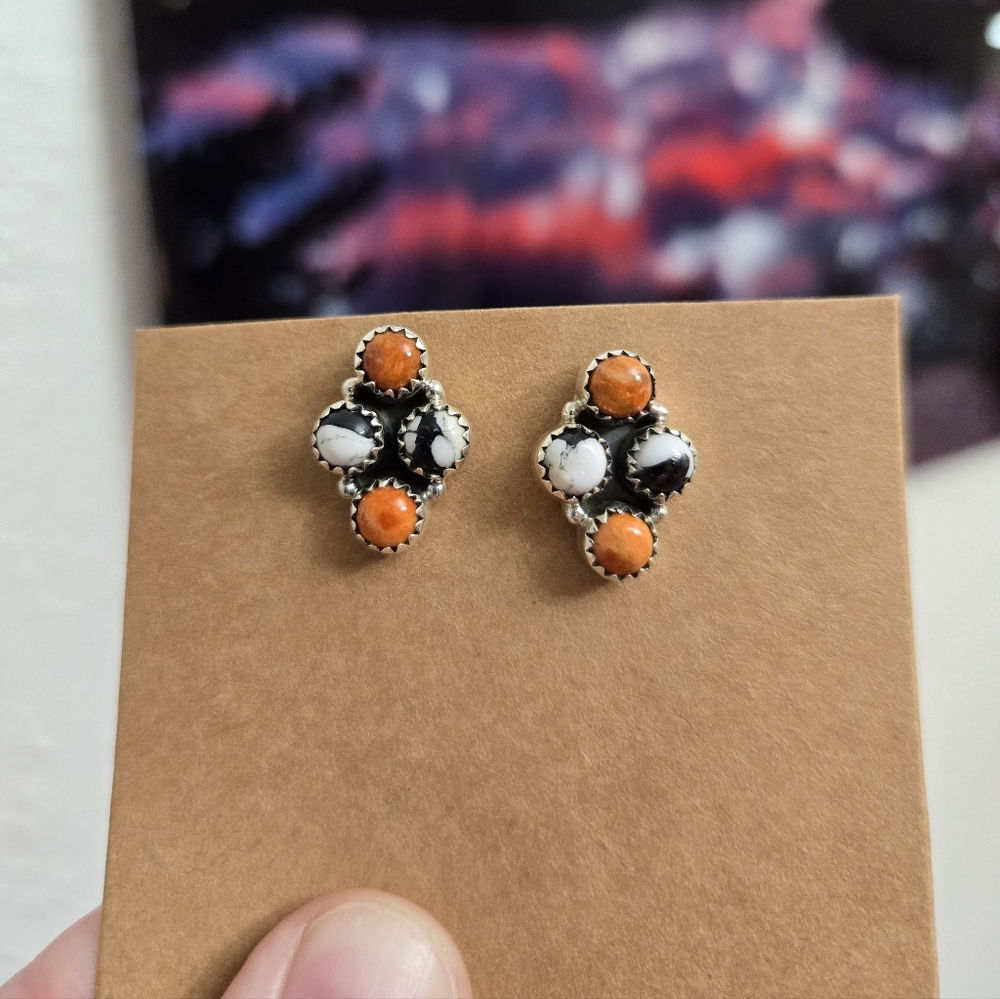 Orange Mojave Turquoise Cluster Earrings